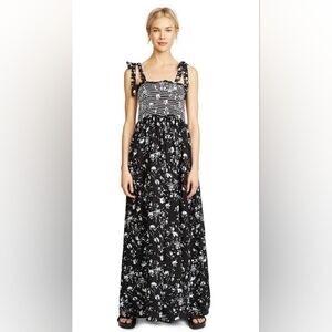 Free People Color My World Wide Leg Floral Jumpsuit Black and White Boho Size M